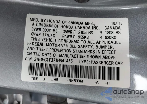 2018 Honda Civic Ex-T z USA, uszkodzony, nr VIN 2HGFC1F37JH641475